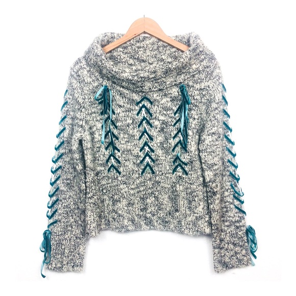 Anthropologie Sweaters - ANTHROPOLOGIE Lace Up Ribbon Cowl Neck Sweater L